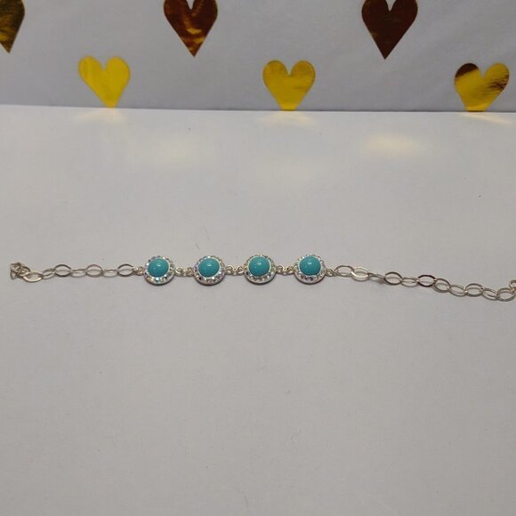 Silver 925 Women Bracelet Tuquoise Stone Fashion Jewerlry Valemtines Day Gift‎ - Picture 1 of 8